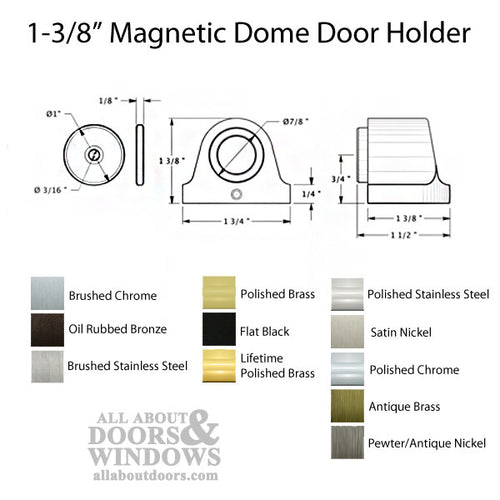 1-3/8 Magnetic Dome Stop/Catch  - Choose Finish - 1-3/8 Magnetic Dome Stop/Catch  - Choose Finish