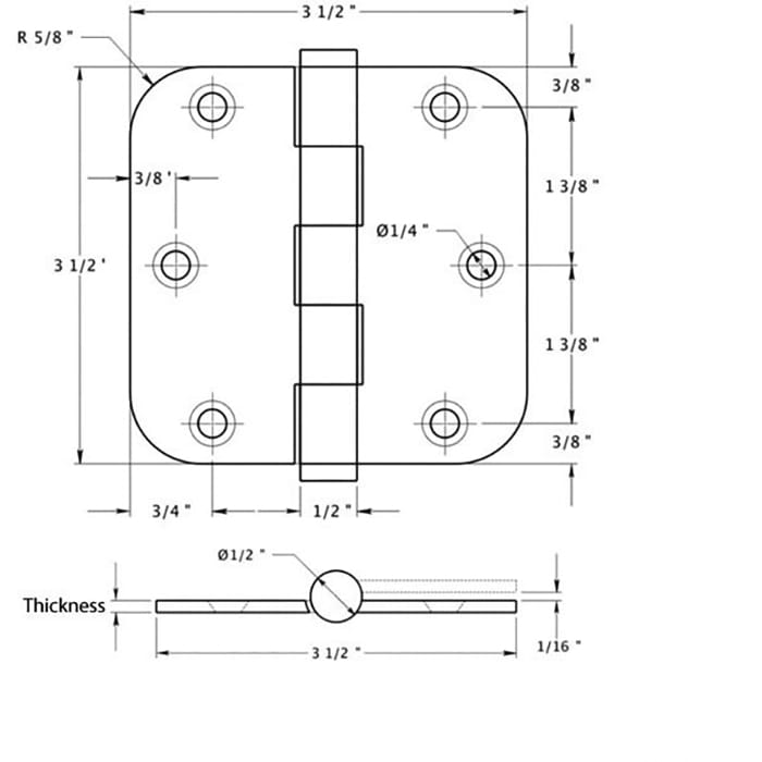 3.5 x 3.5 Inch Solid Brass Door Hinges 5/8 Inch Radius Pair Choose Color - 3.5 x 3.5 Inch Solid Brass Door Hinges 5/8 Inch Radius Pair Choose Color