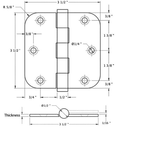 3.5 x 3.5 Inch Solid Brass Door Hinges 5/8 Inch Radius Pair Choose Color - 3.5 x 3.5 Inch Solid Brass Door Hinges 5/8 Inch Radius Pair Choose Color