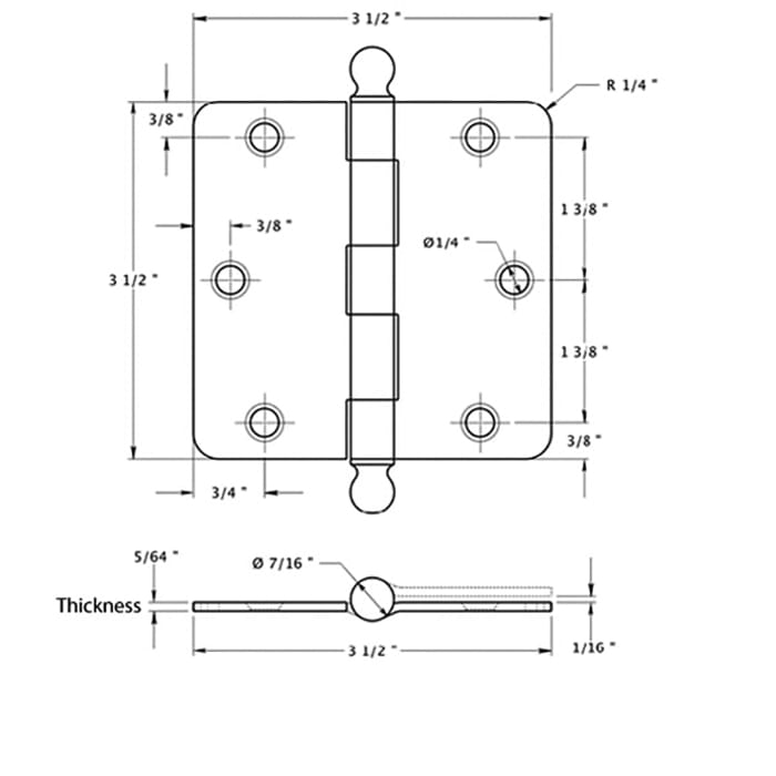3.5 x 3.5 inch, 1/4 Radius Corners, Residential Hinges, Steel, Pair, Choose Color - 3.5 x 3.5 inch, 1/4 Radius Corners, Residential Hinges, Steel, Pair, Choose Color