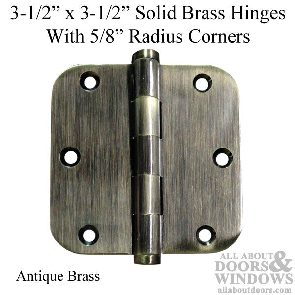 3.5 x 3.5 inch, 5/8 Radius Corners, Solid Brass Hinges, Pair, Antique Brass - 3.5 x 3.5 inch, 5/8 Radius Corners, Solid Brass Hinges, Pair, Antique Brass