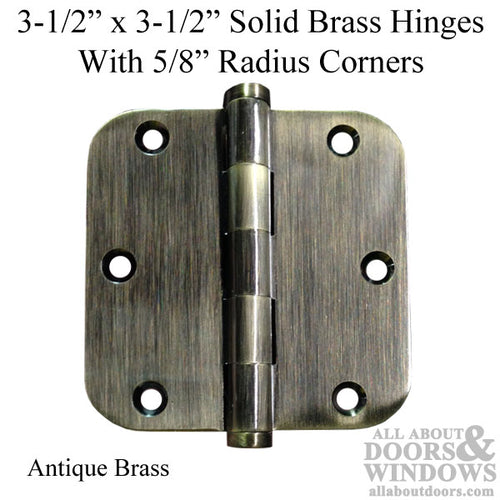 3.5 x 3.5 inch, 5/8 Radius Corners, Solid Brass Hinges, Pair, Antique Brass - 3.5 x 3.5 inch, 5/8 Radius Corners, Solid Brass Hinges, Pair, Antique Brass