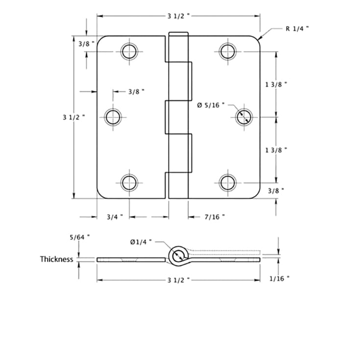 Atrium Door Hinge 3.5 x 3.5 inch, 1/4 Radius Corners, Residential, Steel - Atrium Door Hinge 3.5 x 3.5 inch, 1/4 Radius Corners, Residential, Steel