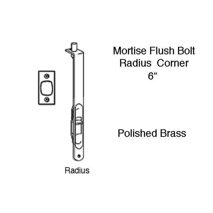 Flush Bolt, Mortise Lever, 6 Inch Radius face- Polished Brass - Flush Bolt, Mortise Lever, 6 Inch Radius face- Polished Brass