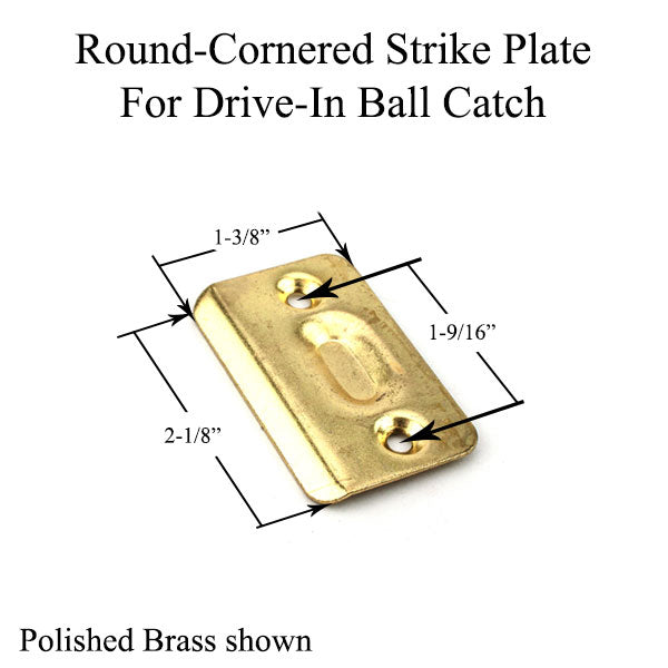 Round-Cornered Strike Plate For Drive-In Ball Catch - Polished Brass - Round-Cornered Strike Plate For Drive-In Ball Catch - Polished Brass
