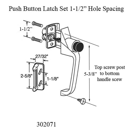 Storm Door Push Button Latch Set 1.5 Inch Screw Hole Spacing - Storm Door Push Button Latch Set 1.5 Inch Screw Hole Spacing