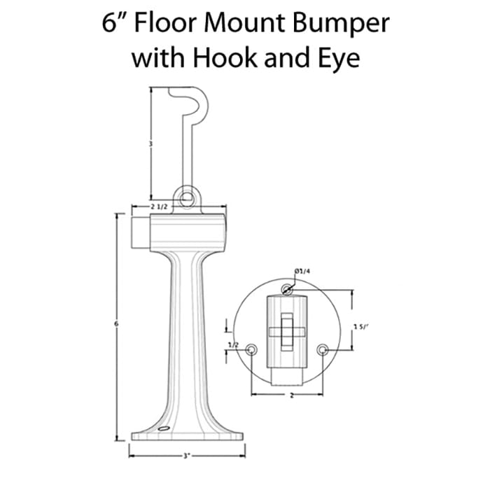 Heavy Duty Floor Bumper w/ Hook and Eye - Choose Finish - Heavy Duty Floor Bumper w/ Hook and Eye - Choose Finish