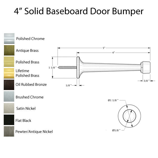 4  Baseboard Door Bumper Solid Brass - Choose Finish - 4  Baseboard Door Bumper Solid Brass - Choose Finish