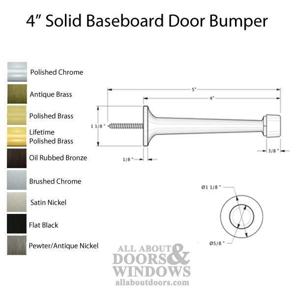4  Baseboard Door Bumper Solid Brass - Choose Finish - 4  Baseboard Door Bumper Solid Brass - Choose Finish