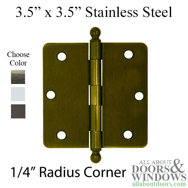 3.5 x 3.5 inch, 1/4 Radius Corners, Residential Hinges, Steel, Pair, C ...