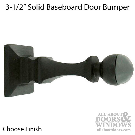 3-1/2" Baseboard Door Bumper Solid Brass Square Base - Polished Brass