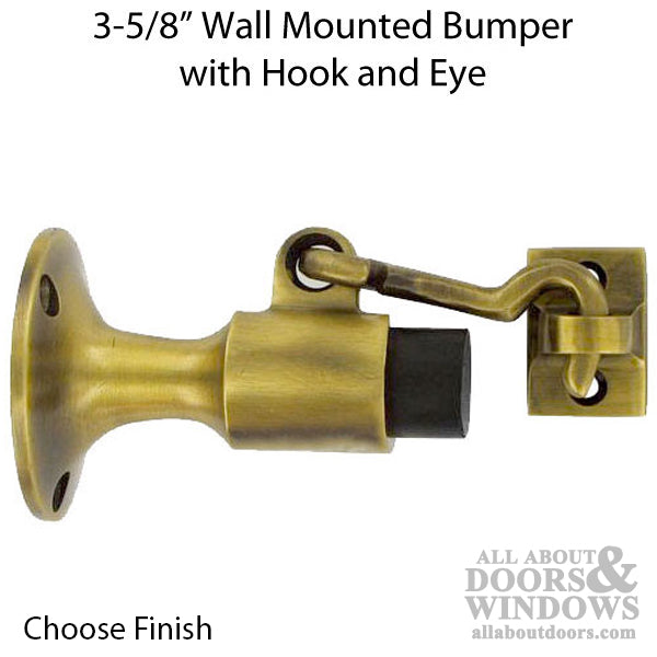 3-5/8 Wall Mount Bumper with Hook and Eye - Choose Finish - 3-5/8 Wall Mount Bumper with Hook and Eye - Choose Finish