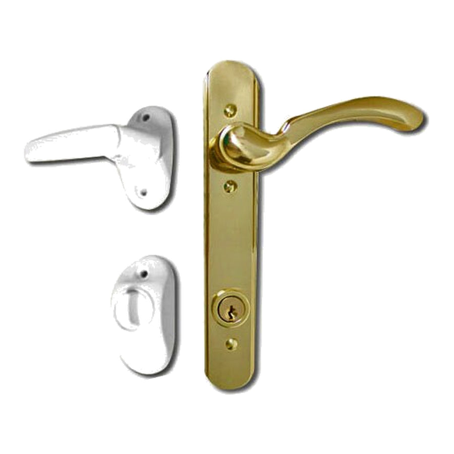 Storm Door Handle-set with Lock - 1-1/2 inch doors - Brass/White - Storm Door Handle-set with Lock - 1-1/2 inch doors - Brass/White