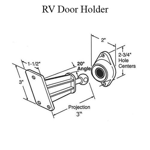 RV Door Holder Rod and Retainer 3 Inch Projection - RV Door Holder Rod and Retainer 3 Inch Projection