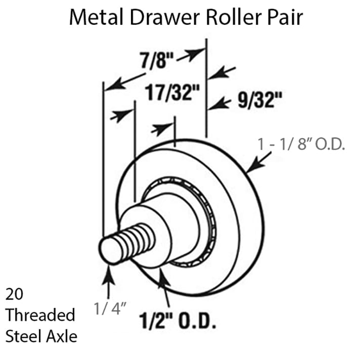 Roller Only - Metal Drawer - Threaded Axle - 2 Pack - Roller Only - Metal Drawer - Threaded Axle - 2 Pack