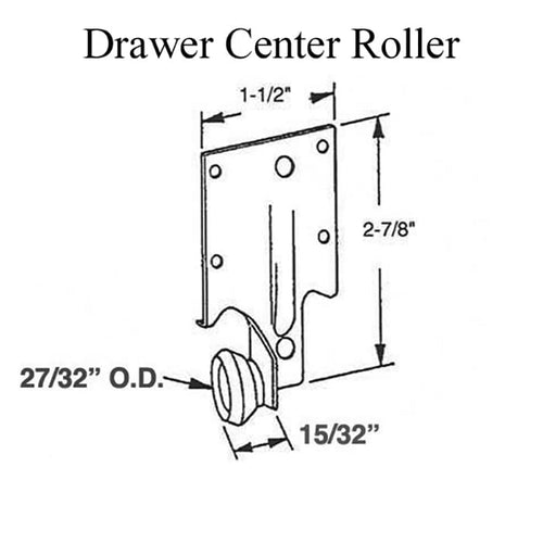 Monorail Drawer Roller Steel Bracket with 7/8 Inch Plastic Roller (Center) - Pair - Monorail Drawer Roller Steel Bracket with 7/8 Inch Plastic Roller (Center) - Pair