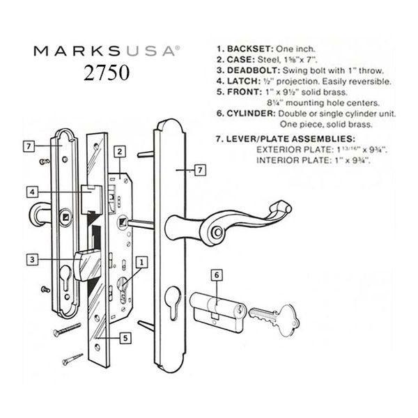 Marks Storm Door Handle Keyed on Both Sides Door Handle Marks 2750 ThinLine Storm Door Handle - Marks Storm Door Handle Keyed on Both Sides Door Handle Marks 2750 ThinLine Storm Door Handle