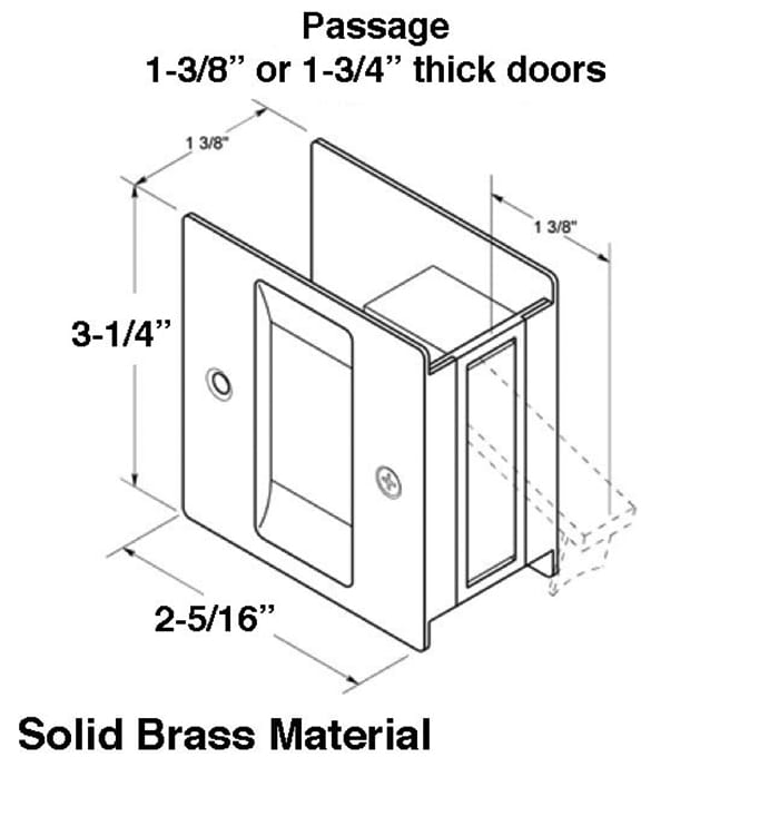 Pocket Door Pull, Passage 3-1/4 x 2-1/4 - Choose Finish - Pocket Door Pull, Passage 3-1/4 x 2-1/4 - Choose Finish