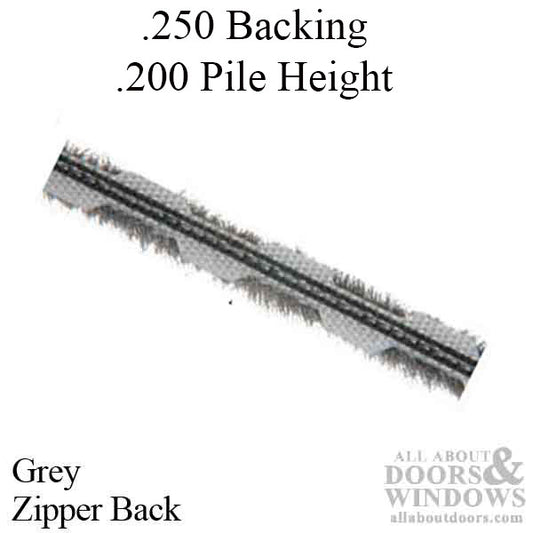 Weatherstrip .250" Backing  x .200" Pile height - Gray