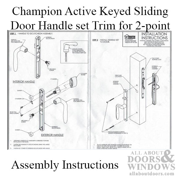 Champion Active Keyed Sliding Door Handle set Trim for 2-point lock - PVD Brass - Champion Active Keyed Sliding Door Handle set Trim for 2-point lock - PVD Brass