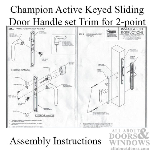 Champion Active Keyed Sliding Door Handle set Trim for 2-point lock - PVD Brass - Champion Active Keyed Sliding Door Handle set Trim for 2-point lock - PVD Brass