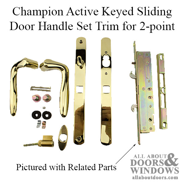 Champion Active Keyed Sliding Door Handle set Trim for 2-point lock - PVD Brass - Champion Active Keyed Sliding Door Handle set Trim for 2-point lock - PVD Brass