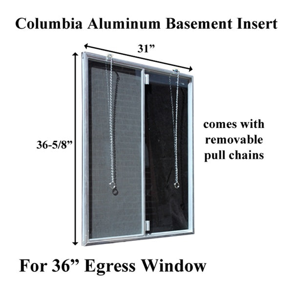 C-300-36 Aluminum Basement Window Insert,  Single Pane Glass - C-300-36 Aluminum Basement Window Insert,  Single Pane Glass