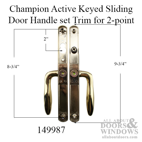 Champion Active Keyed Sliding Door Handle set Trim for 2-point lock - PVD Brass - Champion Active Keyed Sliding Door Handle set Trim for 2-point lock - PVD Brass