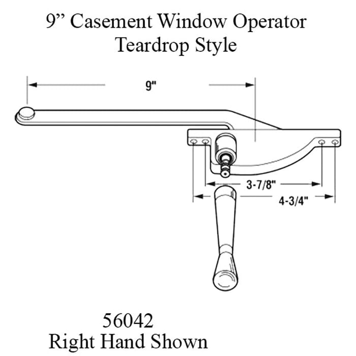 9 Inch Arm Steel Casement Window Operator, teardrop style, Right hand - Choose Color - 9 Inch Arm Steel Casement Window Operator, teardrop style, Right hand - Choose Color