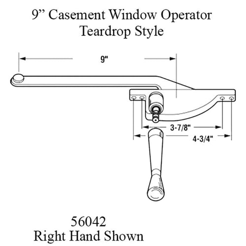 9 Inch Arm Steel Casement Window Operator, teardrop style, Right hand - Choose Color - 9 Inch Arm Steel Casement Window Operator, teardrop style, Right hand - Choose Color