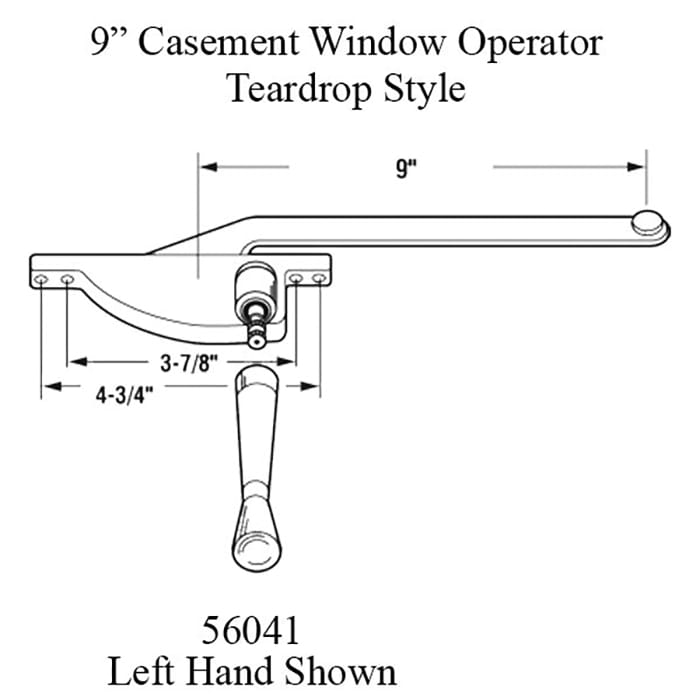 9 Inch Arm Steel Casement Window Operator, teardrop style, Left hand - Choose Color - 9 Inch Arm Steel Casement Window Operator, teardrop style, Left hand - Choose Color