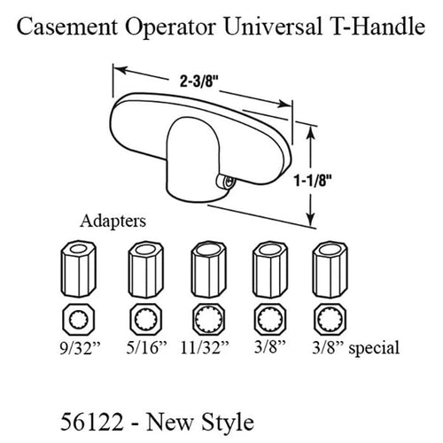 Casement Window Operator Universal Tee Handle, Diecast Zinc - Choose Color - Casement Window Operator Universal Tee Handle, Diecast Zinc - Choose Color