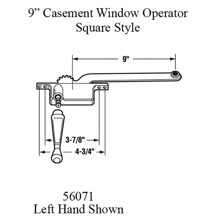 9 Inch Arm Steel Casement Operator, Square Body, White - Choose Handing - 9 Inch Arm Steel Casement Operator, Square Body, White - Choose Handing
