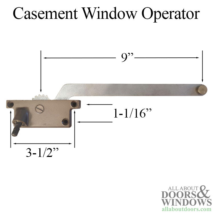 Casement Window Operator, 9 inch Arm, 3 screw hole, Left Hand - Bronze - Casement Window Operator, 9 inch Arm, 3 screw hole, Left Hand - Bronze