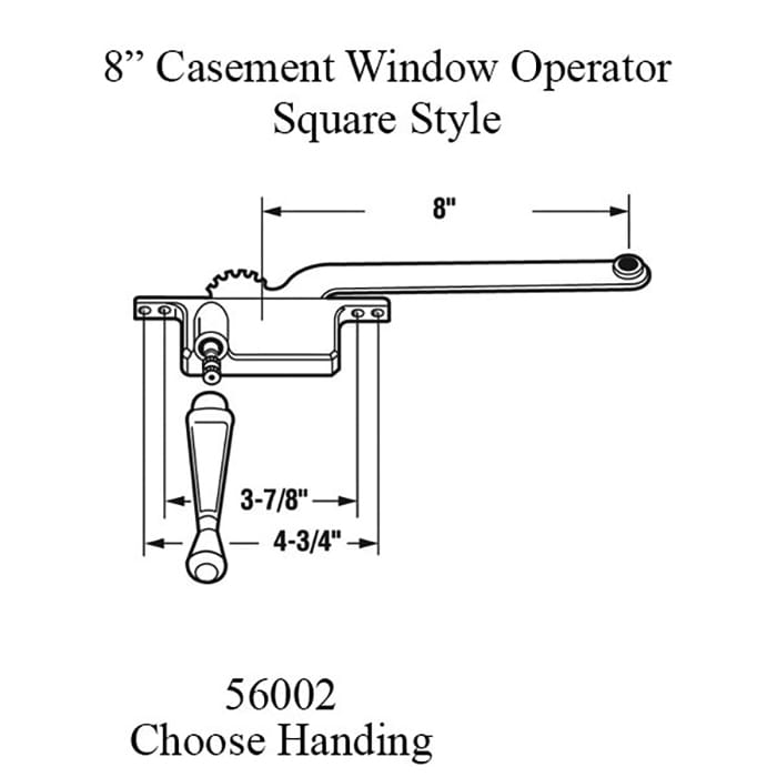 8 Inch Arm Steel Casement Operator, Square Body, White - Choose Handing - 8 Inch Arm Steel Casement Operator, Square Body, White - Choose Handing