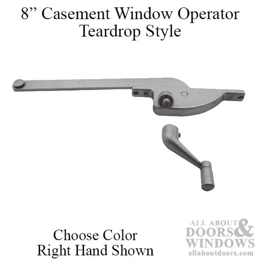 Casement Window Operator, 8" arm, Right Hand, Teardrop Body, Steel Casement - Choose Color