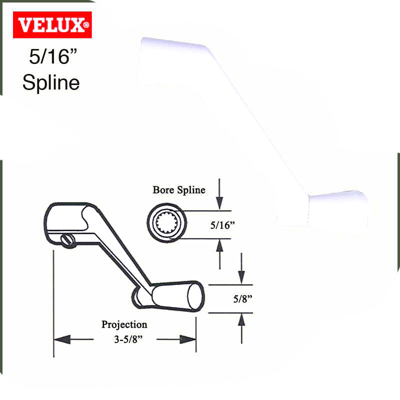 Velux Crank Handle, 5/16 Spline, 3-5/8 Projection - White - Velux Crank Handle, 5/16 Spline, 3-5/8 Projection - White