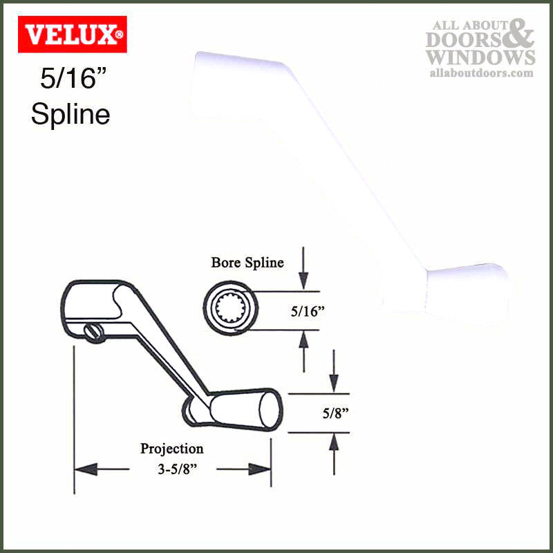 Velux Crank Handle, 5/16 Spline, 3-5/8 Projection - White - Velux Crank Handle, 5/16 Spline, 3-5/8 Projection - White