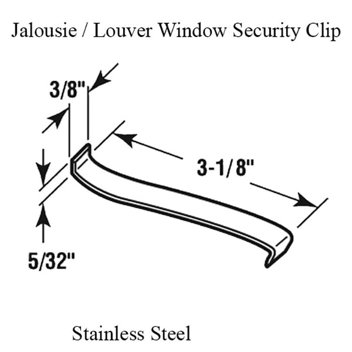 Jalousie / Louver Window Security Clip, Stainless Steel, 3-1/8