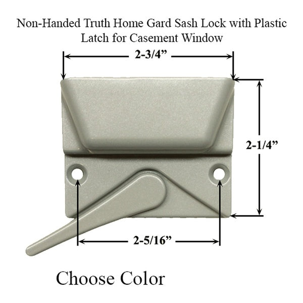 Non-Handed Truth Home Gard Sash Lock with Plastic Latch for Casement Window - Choose Color - Non-Handed Truth Home Gard Sash Lock with Plastic Latch for Casement Window - Choose Color