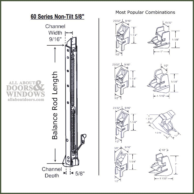 1/2 Inch Channel Balance (5/8 wide x 9/16 deep) With Shoes, Non-Tilt - 1/2 Inch Channel Balance (5/8 wide x 9/16 deep) With Shoes, Non-Tilt