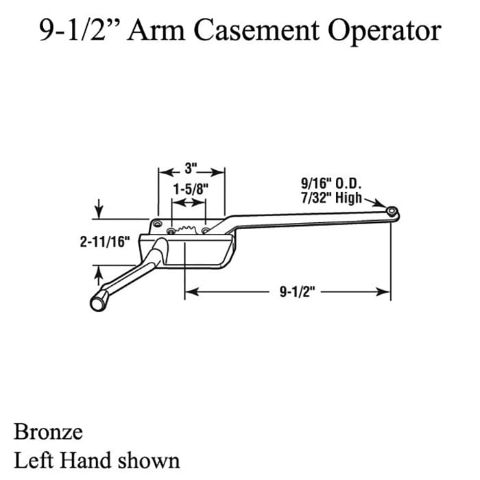 Surface Mount Casement Operator, Choose Handing - Bronze, 9-1/2