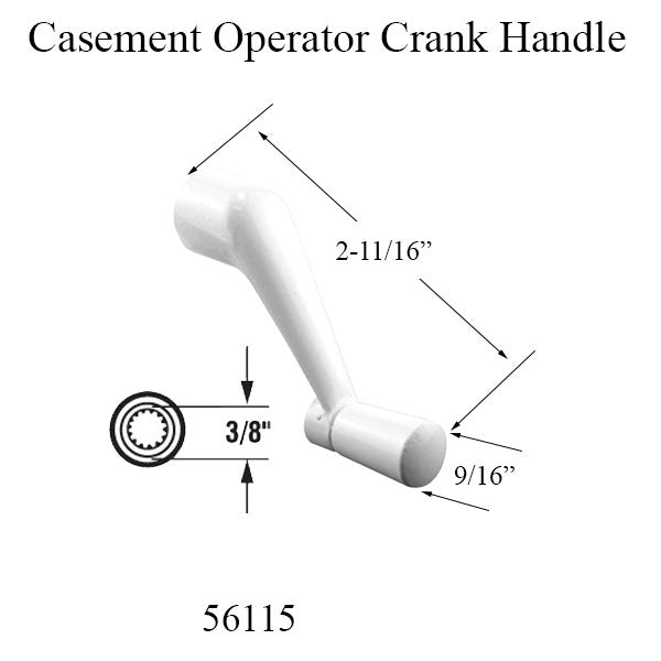 Casement Operator Crank Handle, 3/8 inch Spline, 2-11/16 inch Projection - Choose Color - Casement Operator Crank Handle, 3/8 inch Spline, 2-11/16 inch Projection - Choose Color