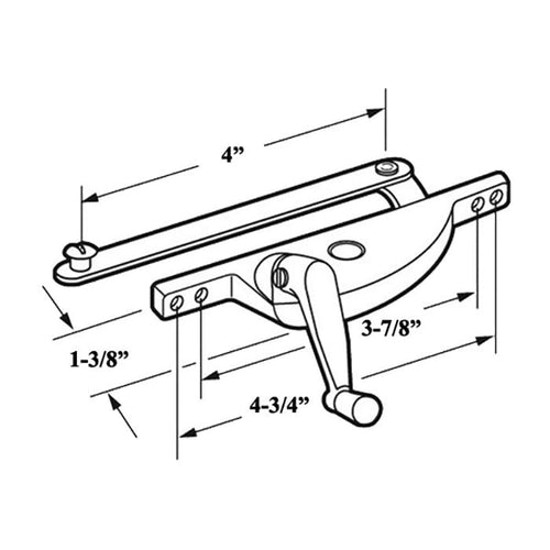 Left Hand Window Operator with 4 Inch Link for Jalousie / Louver Windows - Aluminum - Left Hand Window Operator with 4 Inch Link for Jalousie / Louver Windows - Aluminum