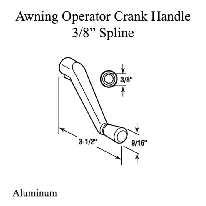 Awning Operator Crank Handle, 3/8 Spline, 3-1/2 Projection - Aluminum - Awning Operator Crank Handle, 3/8 Spline, 3-1/2 Projection - Aluminum