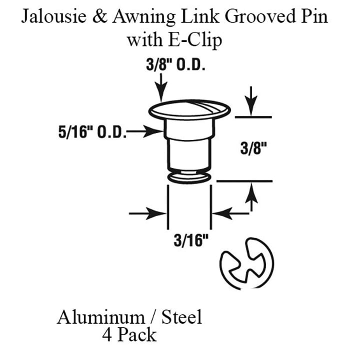 Jalousie and Awning Window Link Groove Pin & E-Clip Pack, 3/16