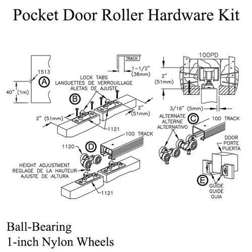 Pocket Door Roller Assembly Ball Bearing 1 Inch Wheel Diameter - Pocket Door Roller Assembly Ball Bearing 1 Inch Wheel Diameter
