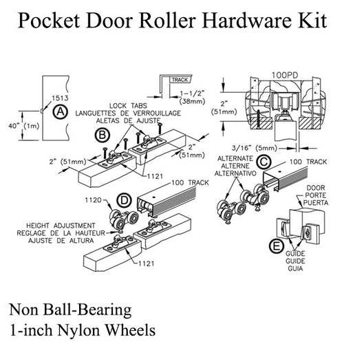 Pocket Door Roller Assembly Non Ball Bearing 1 Inch Wheel Diameter - Pocket Door Roller Assembly Non Ball Bearing 1 Inch Wheel Diameter
