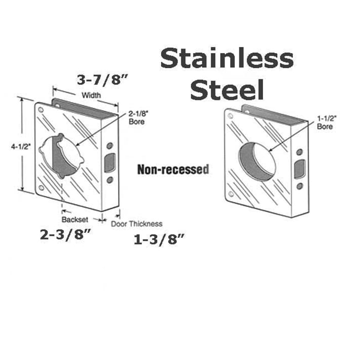 Door Reinforcer - 2-3/8 BS - 1-3/8 Door - Stainless Steel - Door Reinforcer - 2-3/8 BS - 1-3/8 Door - Stainless Steel