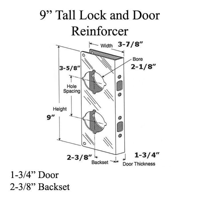 9 Inch Tall Combination Door Reinforcer - Polished Brass - 9 Inch Tall Combination Door Reinforcer - Polished Brass